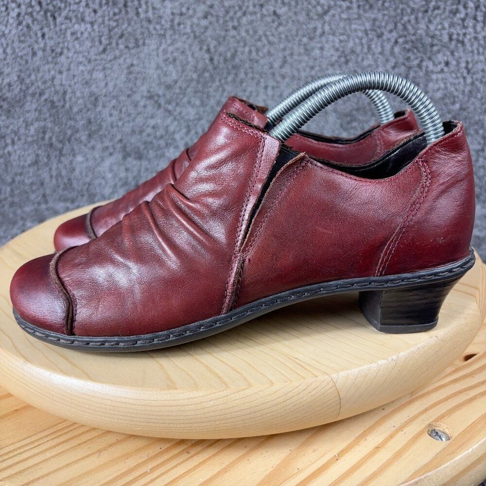 Rieker Louise Shoes Womens Size 7 Leather Red Slip On Low Heel Ruched Bootie